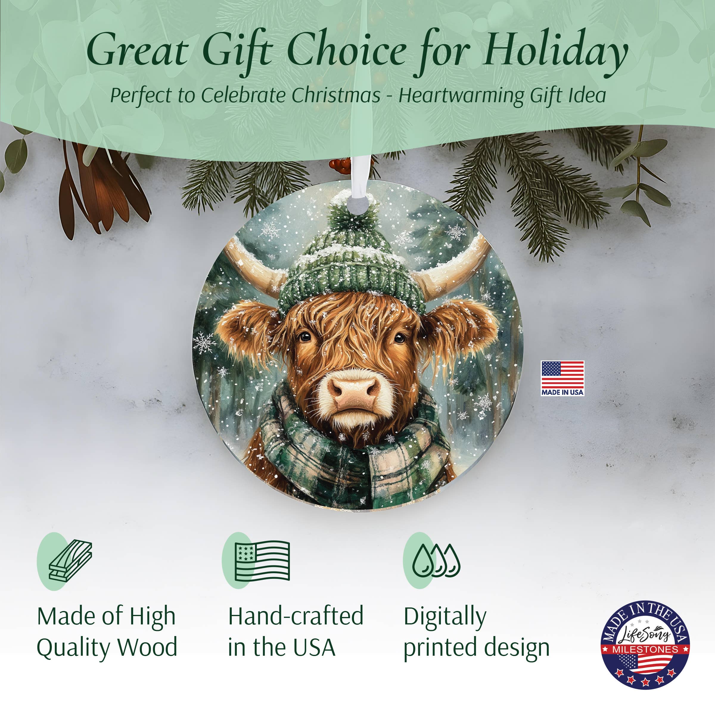 LifeSong Milestones - Wholesale Ornament - Highland Cow Christmas Gifts  2025 Tree Ornament Decor1