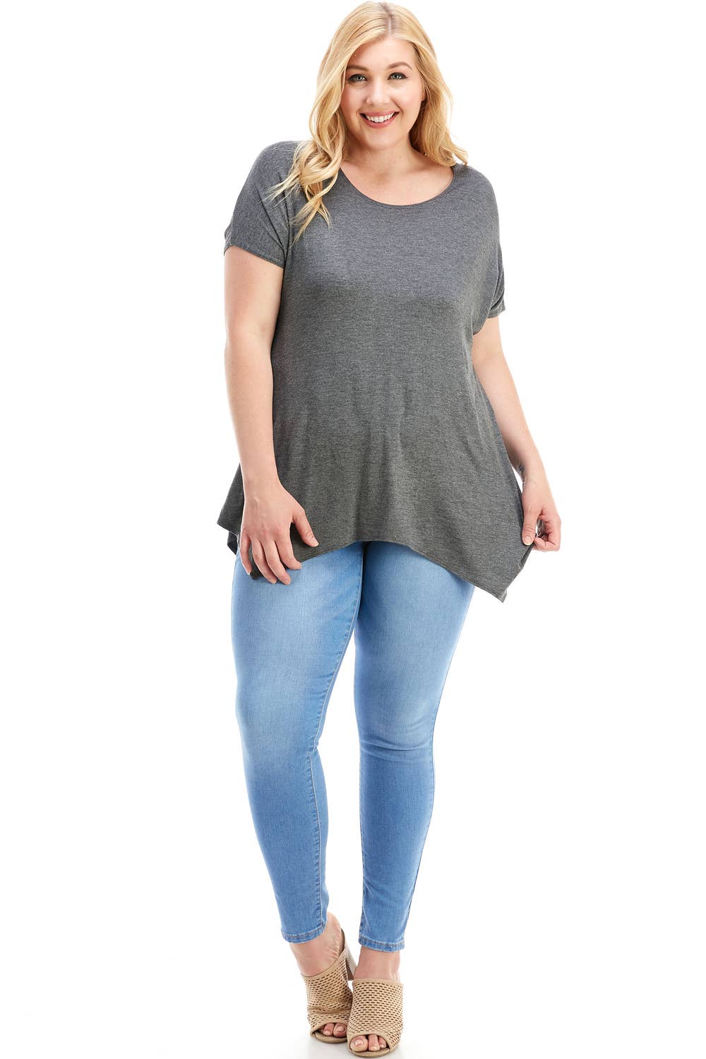 Azules Clothing - Wholesale Tunic - Women's - ATP-2307RSX Plus Size Asymmetric Short Sleeve Tunic31