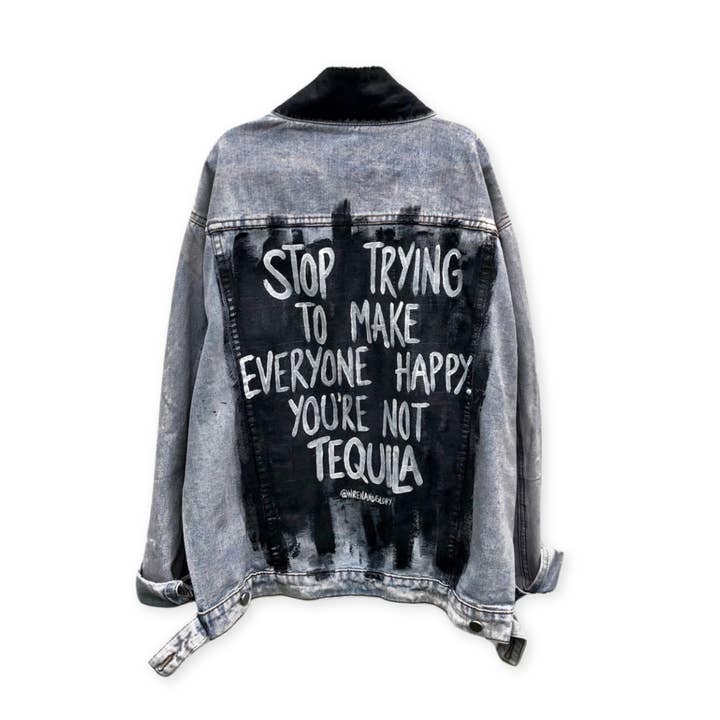 Tequila Tequila Denim Jacket Hand Painted for wholesale by Wren + Glory