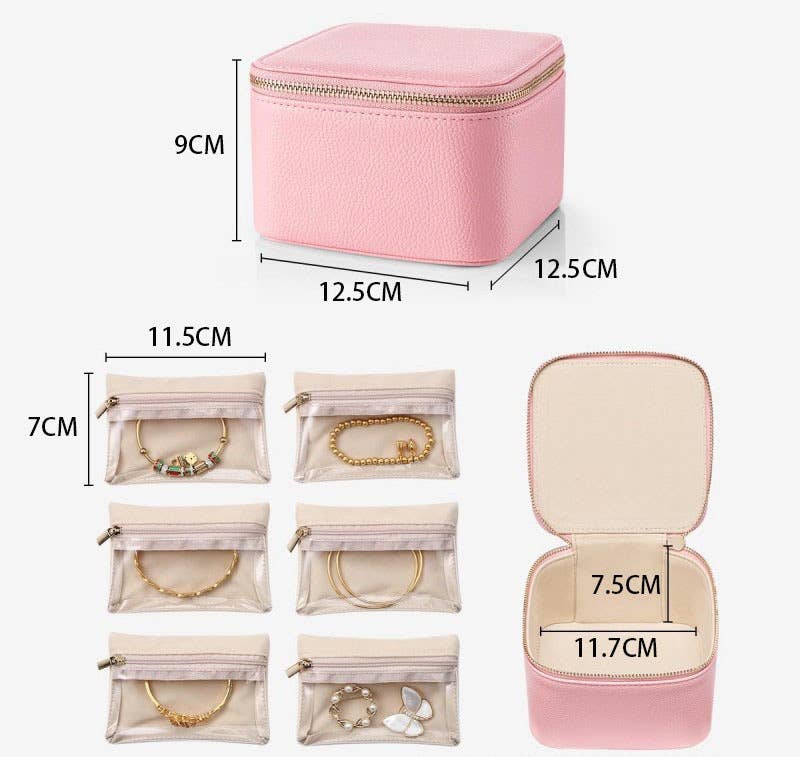 wandf - Wholesale Jewelry Box/Organizer - Leather Jewelry Organizer Box with 6 Pouches,Compact Storage11