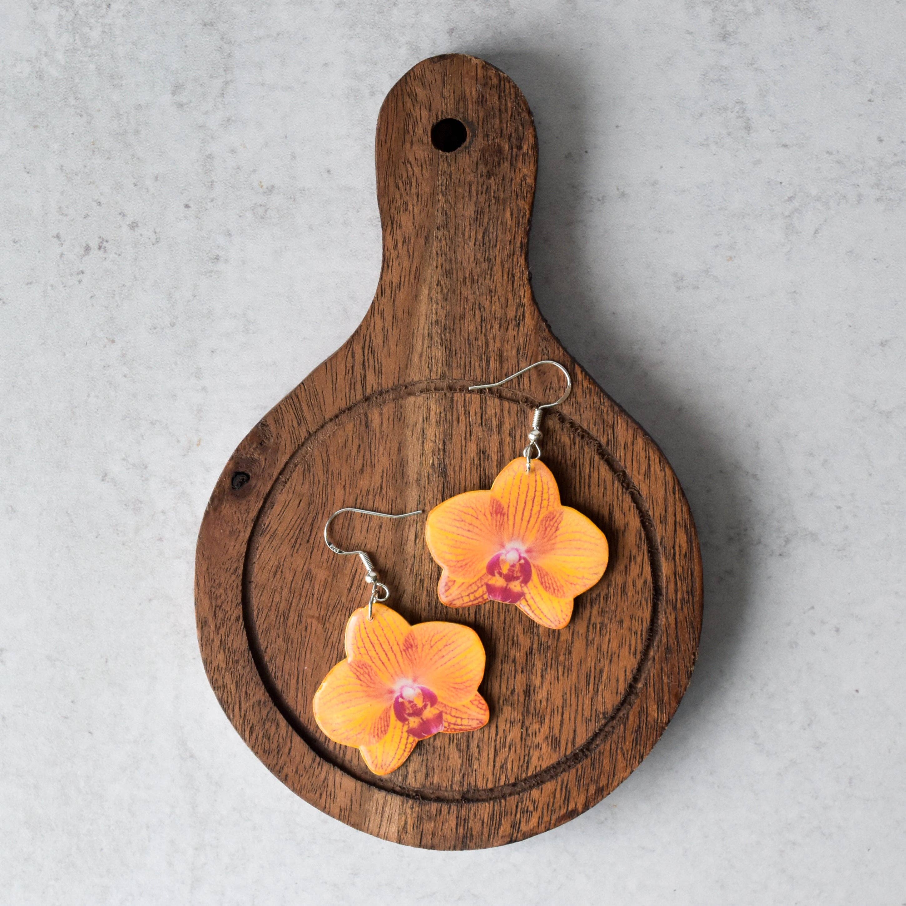 For the Love of Foliage - Wholesale Dangle Earrings - Yellow Orchid Bloom Plant Earrings | Blossom Earrings2