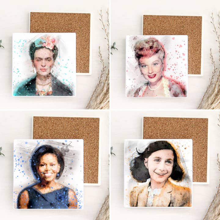 Pack of 12 Icon Women Ceramic Coaster Set for wholesale by Boggess Art