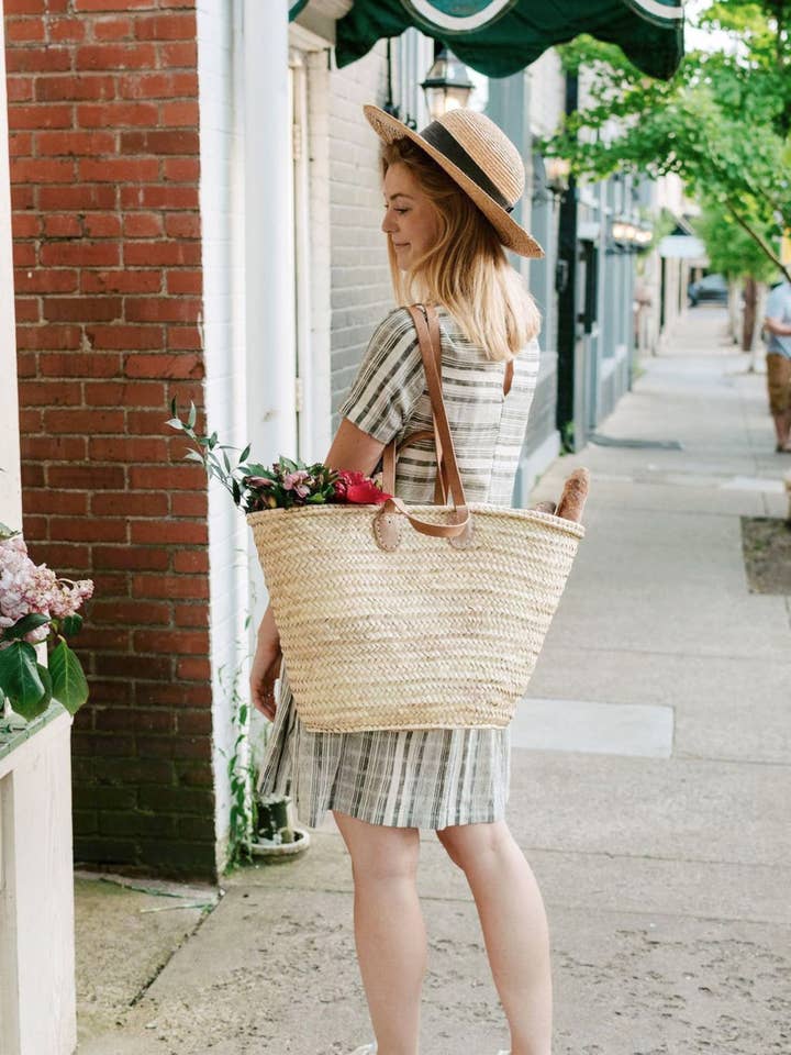 Panier French Market avec anses doubles en cuir pour la vente par wowheritage