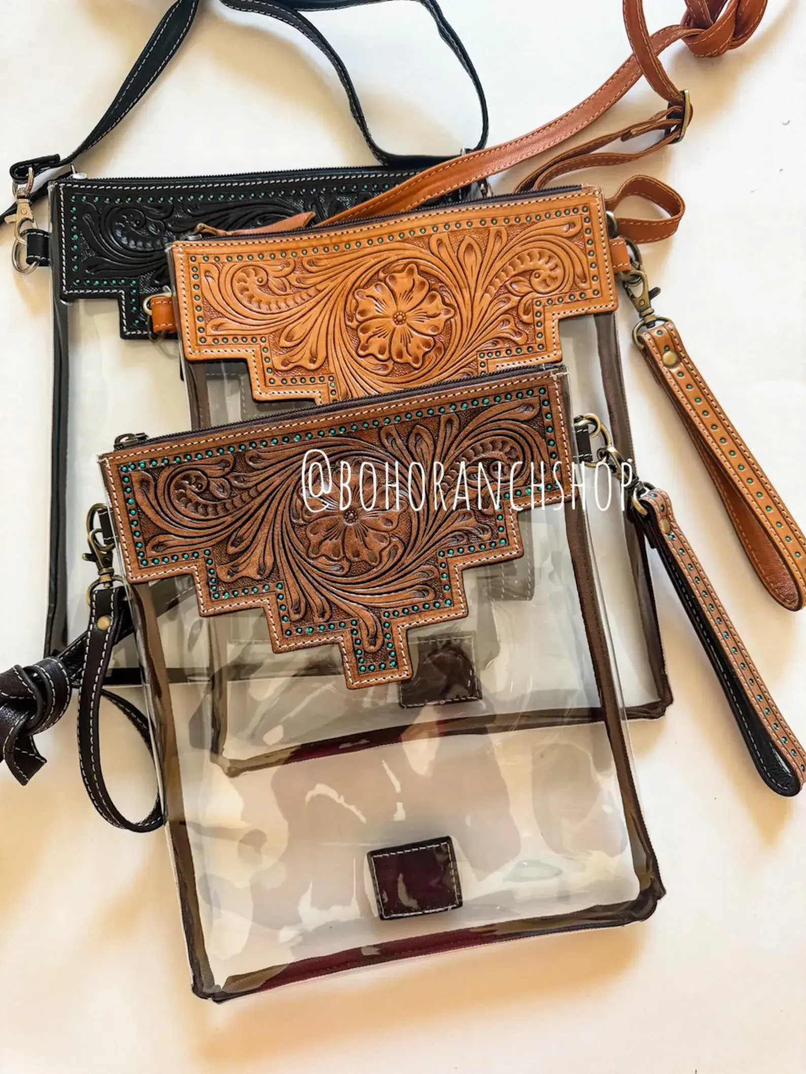 Boho Ranch Shop - Wholesale Crossbody Bag - Women's - SHAYNE LARGE - Hand Tooled Clear Crossbody Concert bag 0