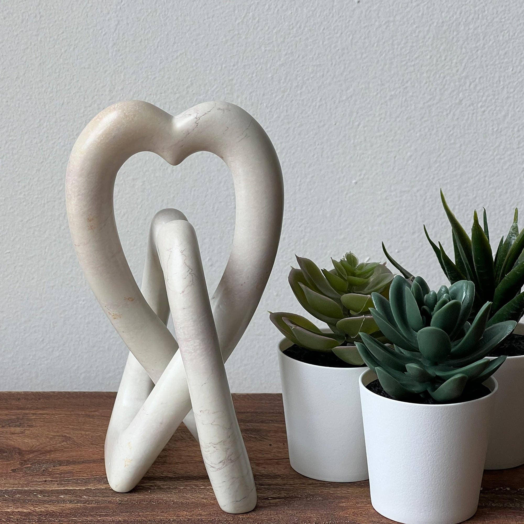 Global Crafts - Wholesale Sculpture - Soapstone Heart Eternal Love Knot Sculpture. 6 inch2