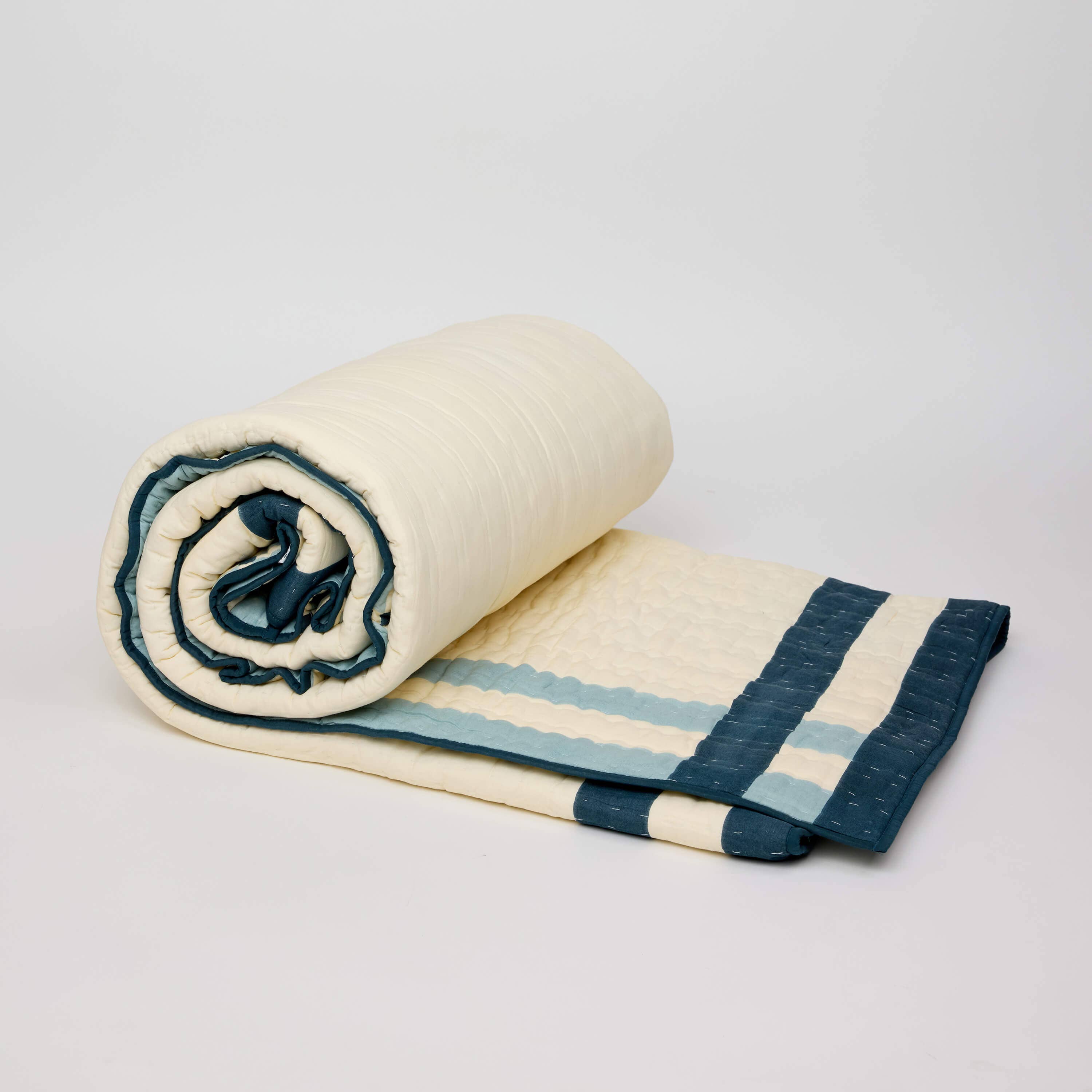 Craft Boat - Wholesale Quilt - HAND BLOCK PRINTED QUILT -  BLUE CHECKERBOARD 4