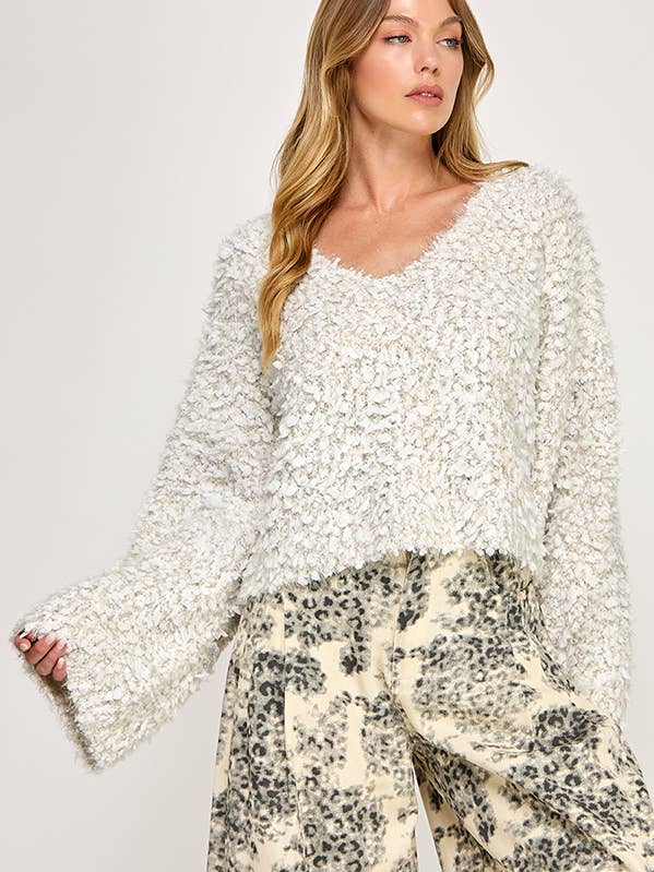 Women Textured Long-sleeve Fuzzy Sweater for wholesale by The vintage shop