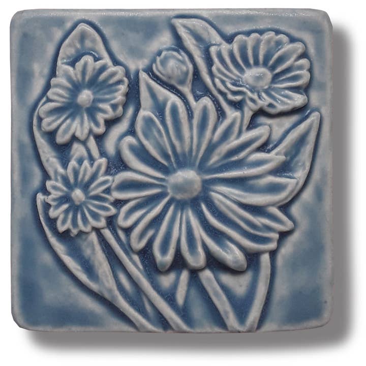 Daisies Art Tile 4x4" for wholesale by Whistling Frog Tile Inc.