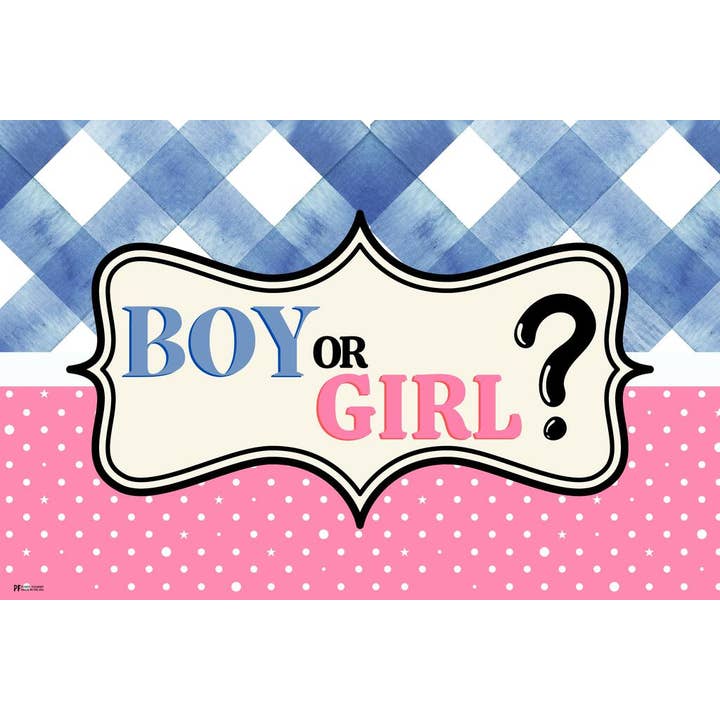 Kønsafsløringsplakat Dreng eller Pige Ham eller Hende Babyfest Dekorationer Forsyning for engroshandel hos Gotham Gifts