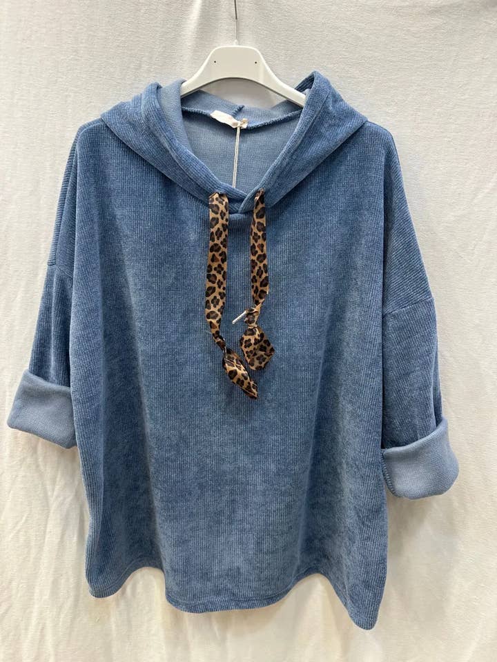 Mimi & Gogo - Vendita all'ingrosso Felpa - Donna - Felpa in velluto con coulisse leopardata @4618_SweatNoeudLeo13