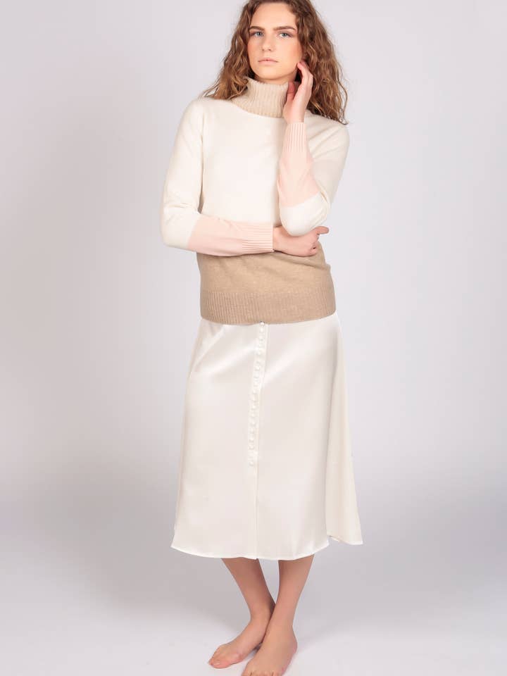 Capri Natural White Lightweight Roll Neck for wholesale by Adeela Salehjee