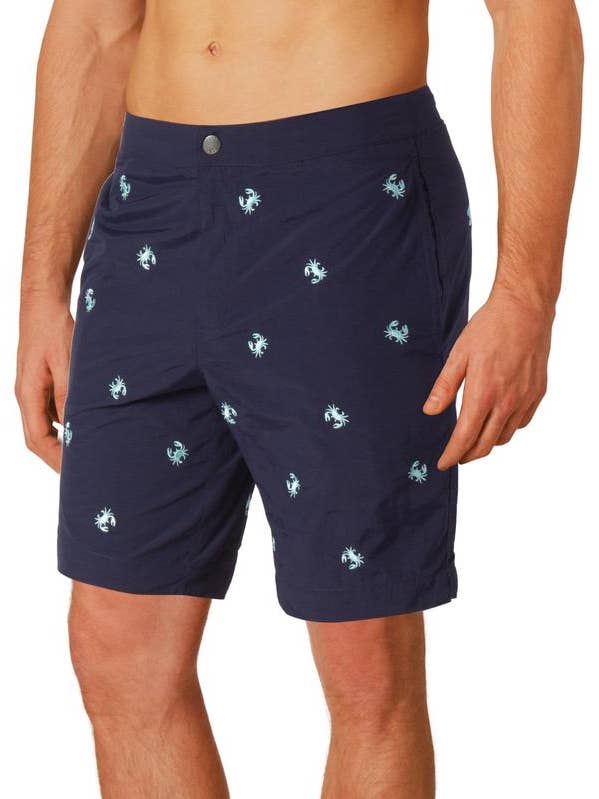 Aruba 8.5" Navy Embroidered Crabs Swim Trunks for wholesale by boto