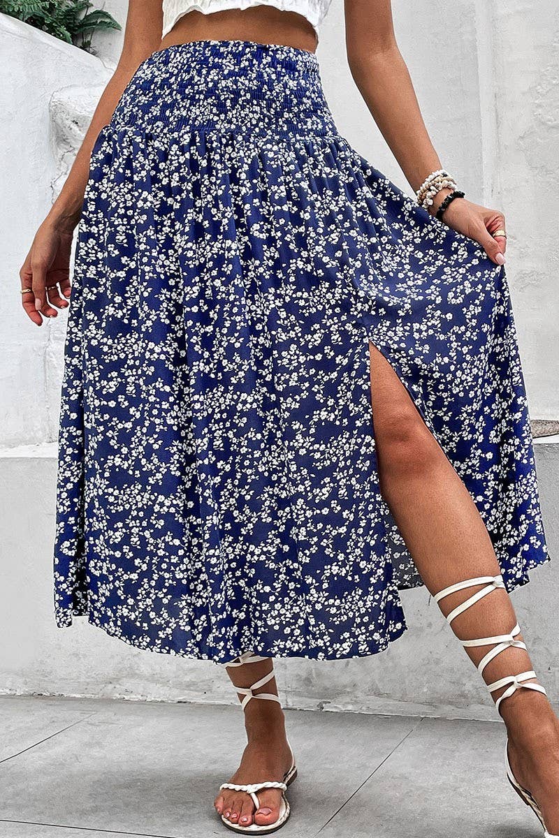 NAVY CWBMS0086_Smocking Detailed Print skirt for wholesale on Faire2