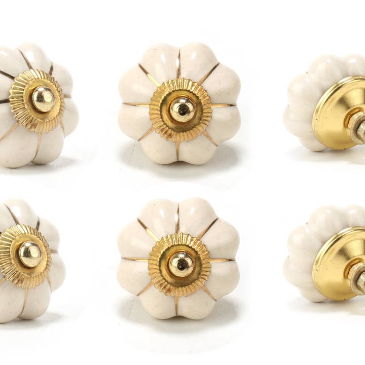 Perilla Home - Wholesale Knob/pull - Set of Six off White Ceramic Melon Knobs3