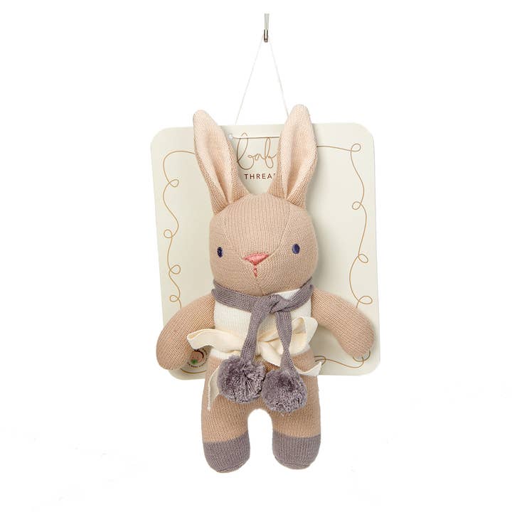 ThreadBear Design UK/EU – wholesale Handheld rattle – Baby – Baby Threads Taupe Bunny - Organic Rattle 22cm1