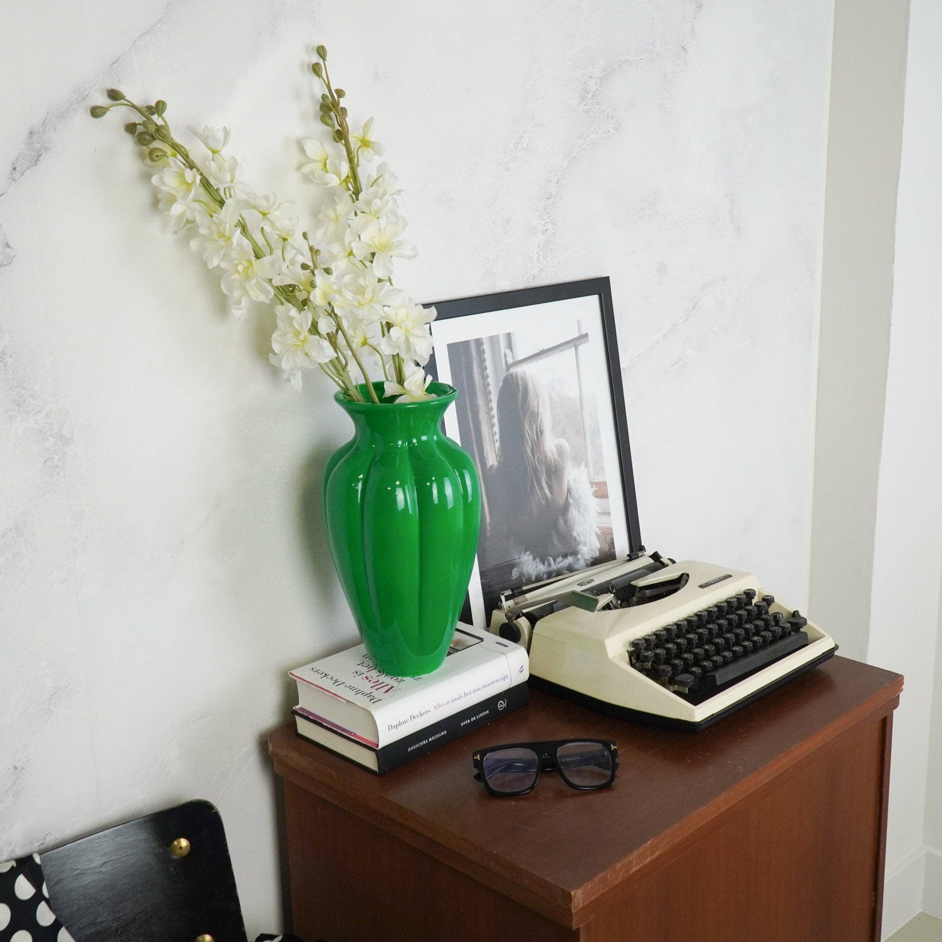 Housevitamin bv – wholesale Vas – Blomvas - Plisserad vas - Keramik - Grön - 16,5x16,5x29,5 cm2