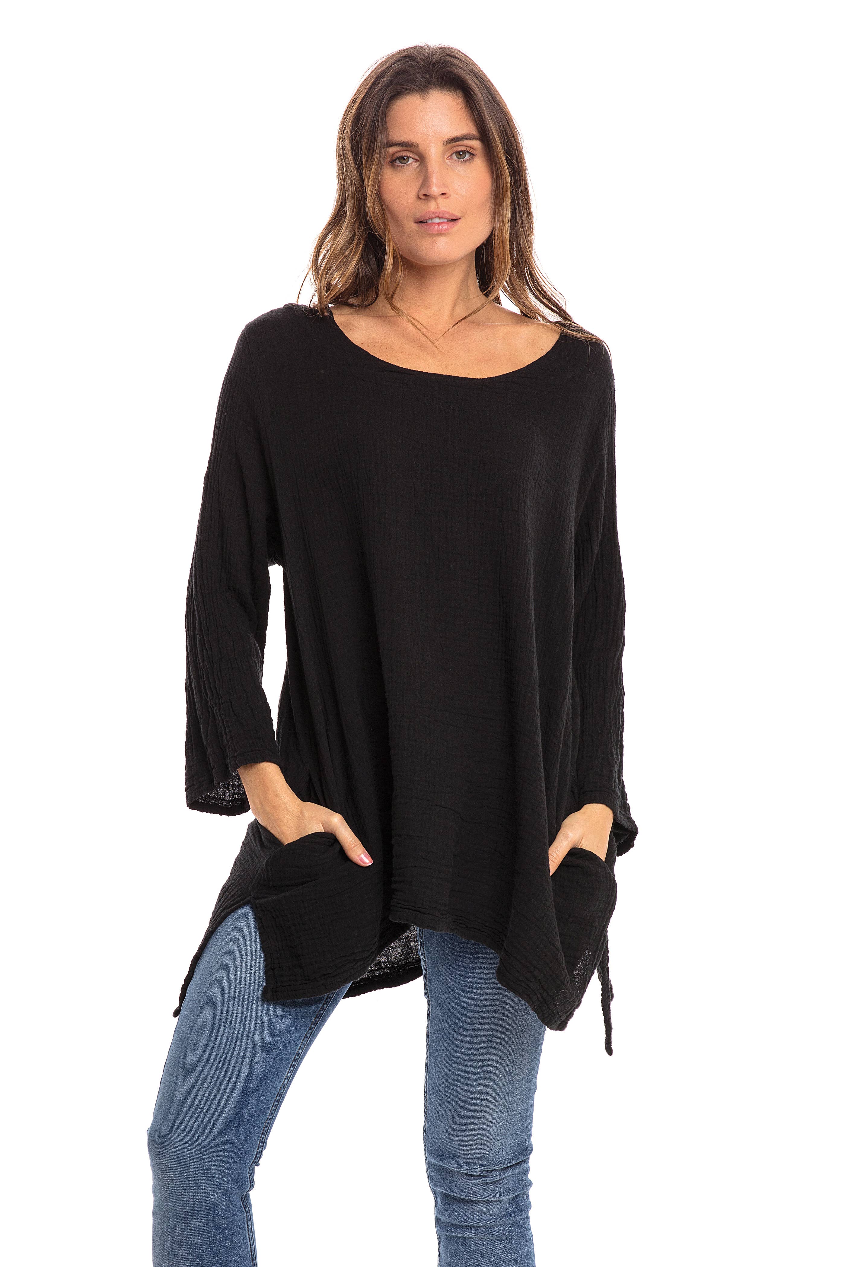 Nusantara Inc. - Wholesale Blouse - Women's - Thai Cotton Long Sleeve Tunic-03477 (S/M, L/X, XXL)2