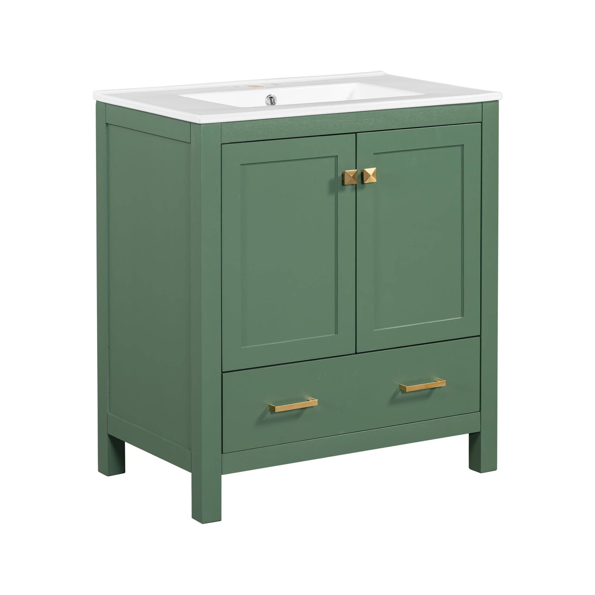 Orange County Decor - Wholesale Cabinet - 30 Inch Green Bathroom Vanity With Single Sink, Combination Under Counter Sink, Bathroom Storage Cabinet With 2 Doors And A Drawer, Soft Closure, Multifunctional Storage Wf324043 Green Bathroom11