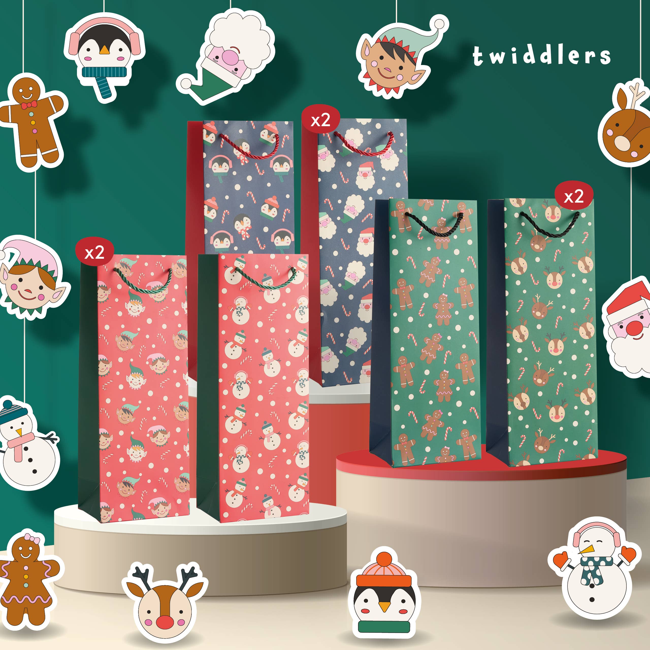 The Twiddlers – wholesale Wine gift bag – 12 Pcs Premium Christmas Single Wine Bottle Gift Bags3
