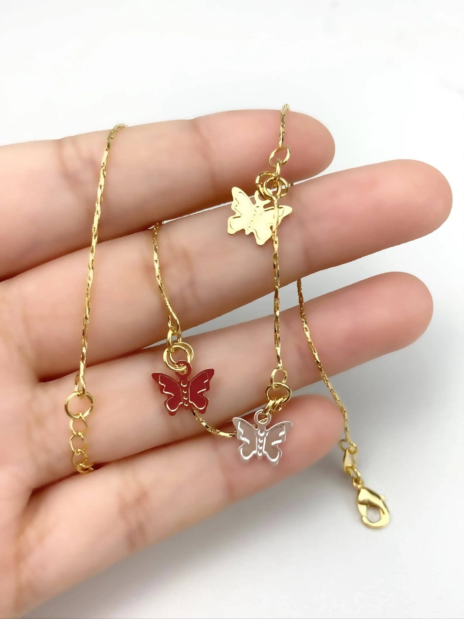 Luxus Accessories - Wholesale Anklet - 18k Gold Filled Three Color Silver Butterfly Anklets3