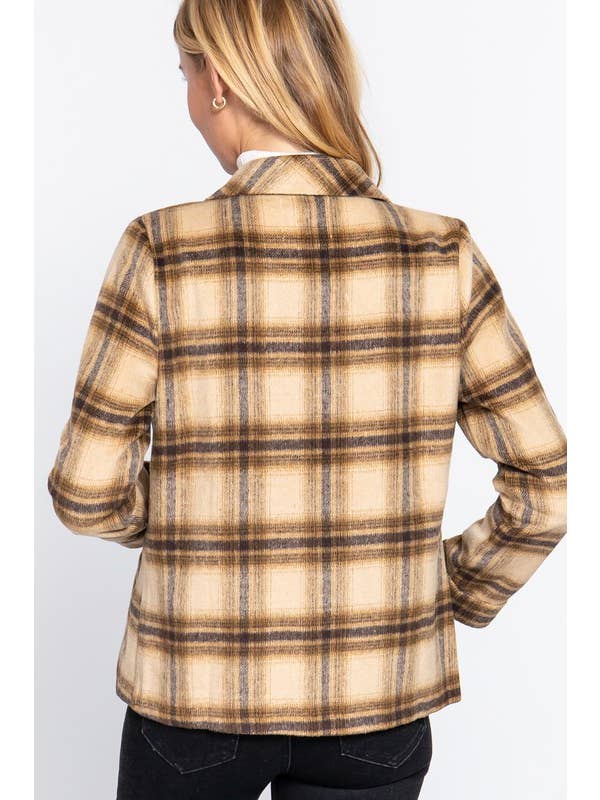 Tpe Taupe brown Long Sleeve Notched Collar Plaid Jacket for wholesale on Faire