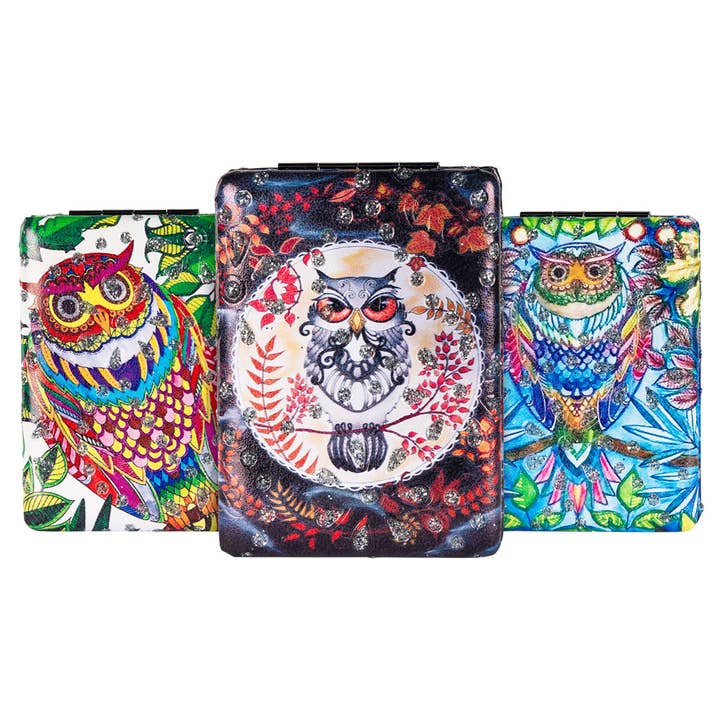 Benjamin International - Wholesale Compact Mirror - OWL COMPACT MIRROR ASSORTED COLORS