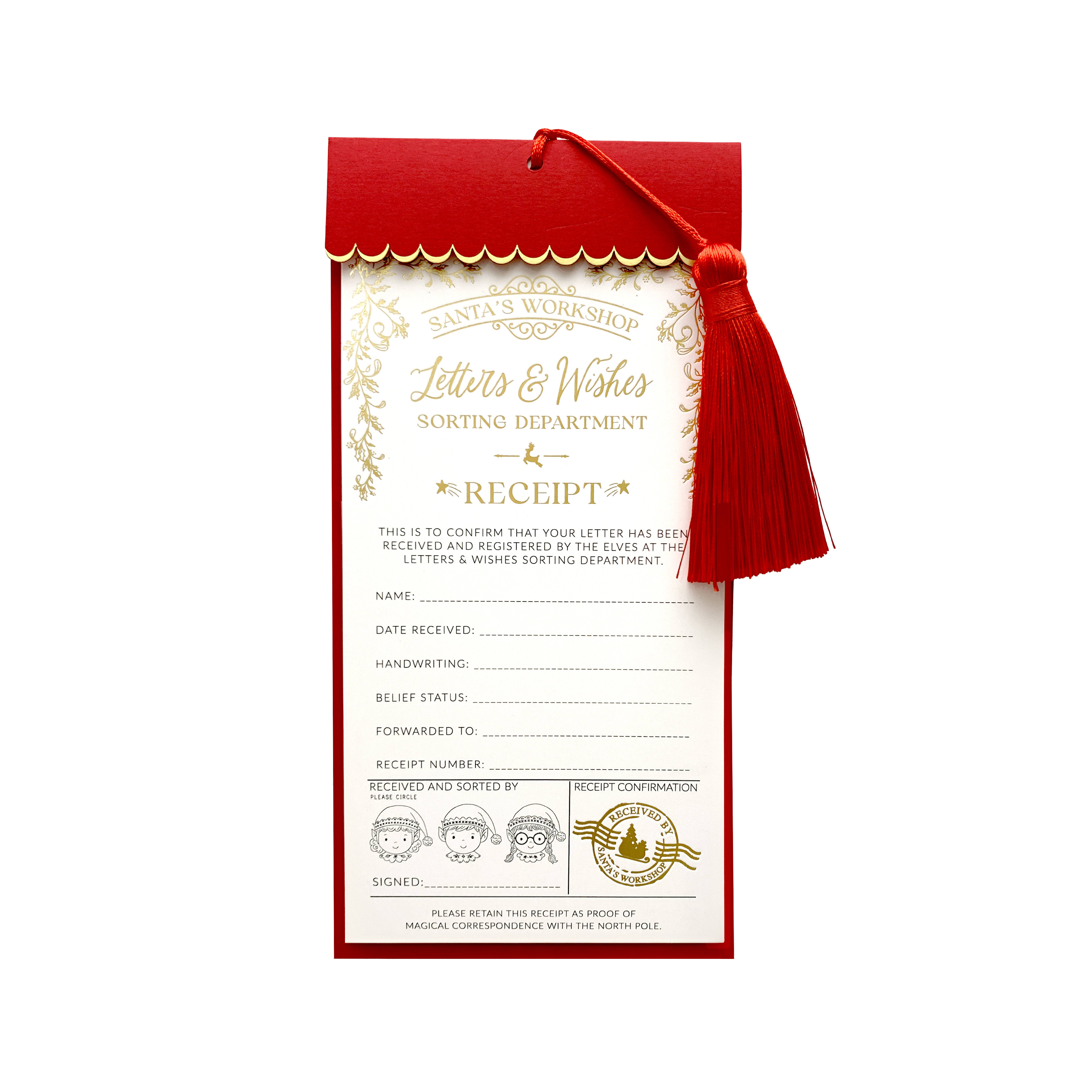 Black Bow Studio - Wholesale Gift tag - Letter To Santa Receipt Christmas Gift Tag