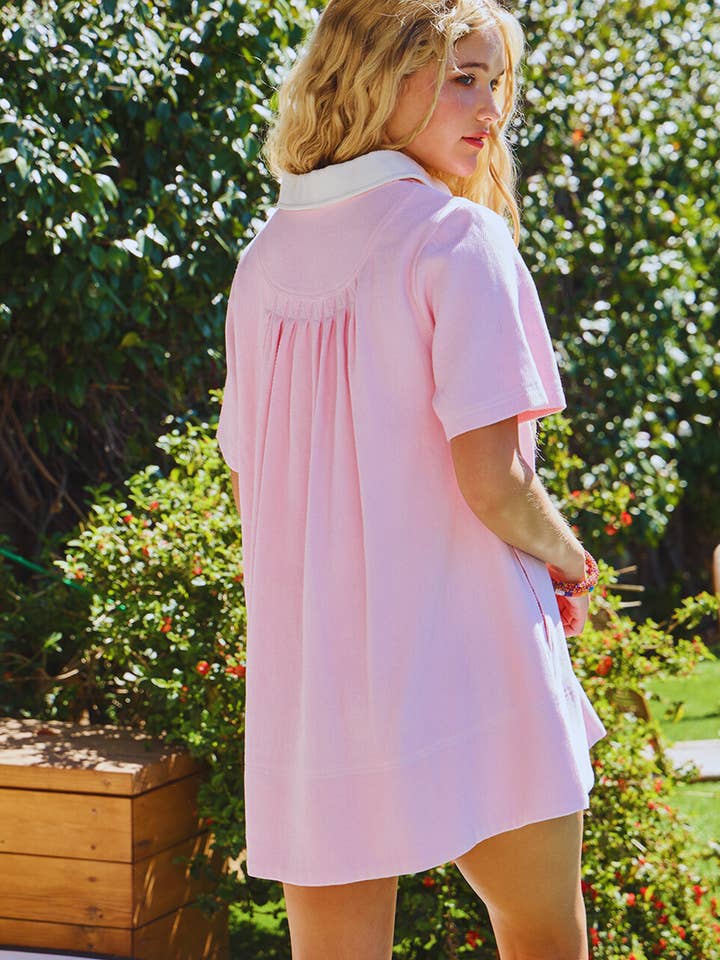 Baby pink ID4328 Pleating At Back T-shirt Mini Dress for wholesale on Faire