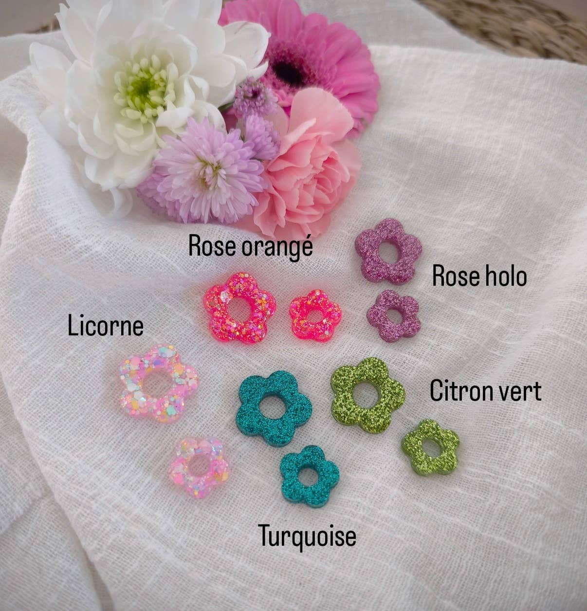 Les Noeuds de Maman - Vente Pince à cheveux – femme - Fleurs pour créole SEULES (sans créoles) couleurs au choix10