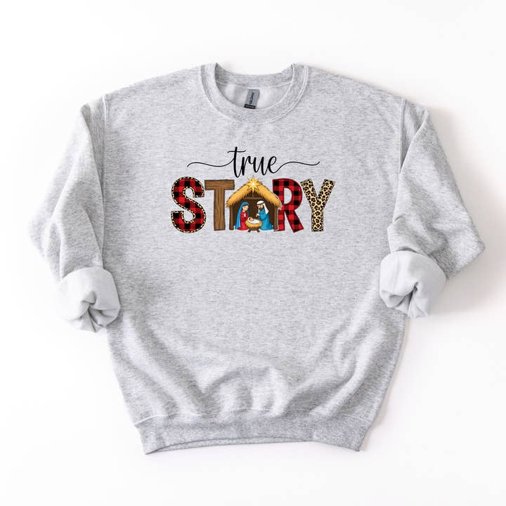True Story Kerst Comfy Crew Sweatshirt voor wholesale door Fuzzy Loon Designs