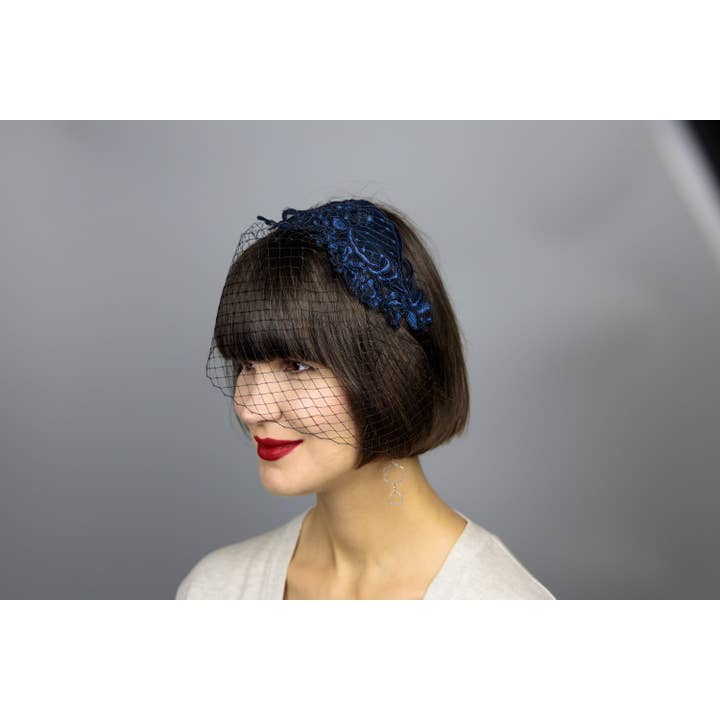 Lace Birdcage Bridal Veil with Flower Girl Tiara Headband for wholesale by BridalSpain