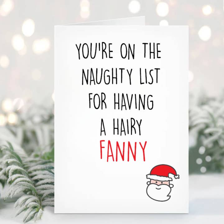 Hairy Fanny Christmas Card for wholesale by Cheeky Chops Cards & Wanky Candles