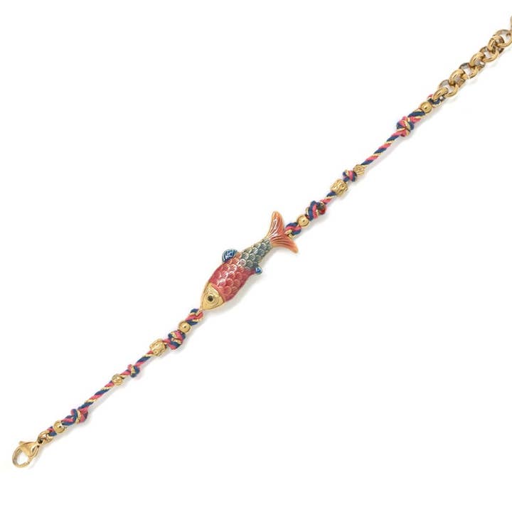 Pulseira de Peixe com Cordão Entrançado e Esmalte - B4-043D por atacado de LIZOU