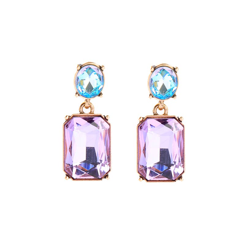 Last True Angel - Wholesale Dangle Earrings - Oval Twin Gem Post Earring in Lilac & Aqua