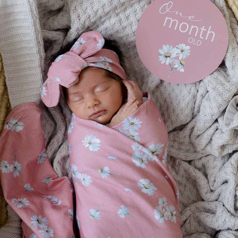 Snuggle Hunny - Wholesale Swaddle Set - Baby - Daisy Baby Jersey Wrap & Topknot Set8