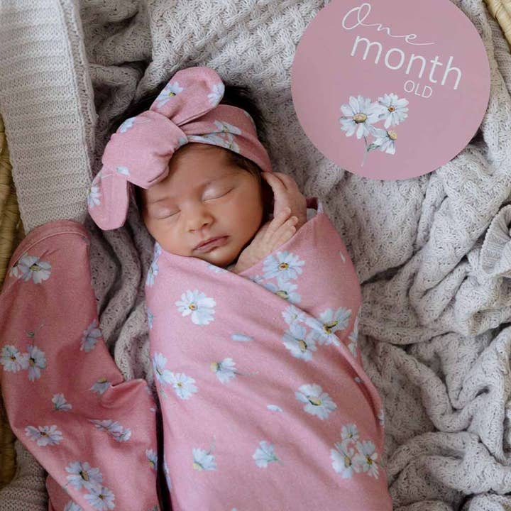 Snuggle Hunny - Wholesale Swaddle Set - Baby - Daisy Baby Jersey Wrap & Topknot Set8