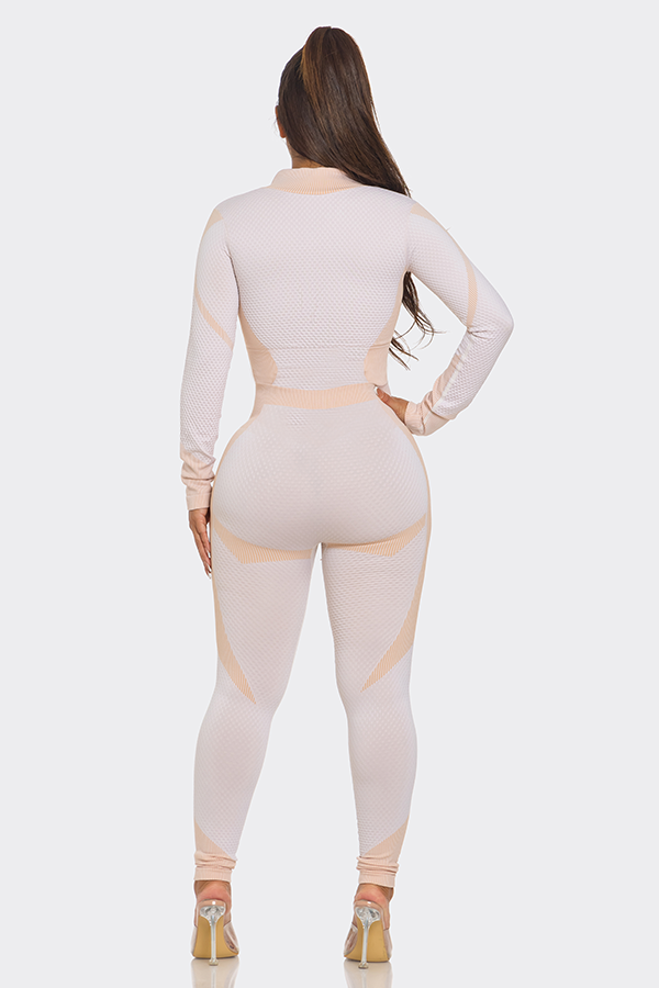 Lime All the Time - Wholesale Jumpsuit - Women's - Waffle Half Zip 2 Tone Bodycon Jumpsuit5