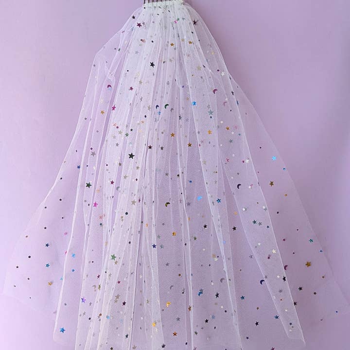 FashionMeme LLC - Wholesale Veil - Women's - Mini Bachelorette Veil Multi Color Confetti Butterfly Stars14