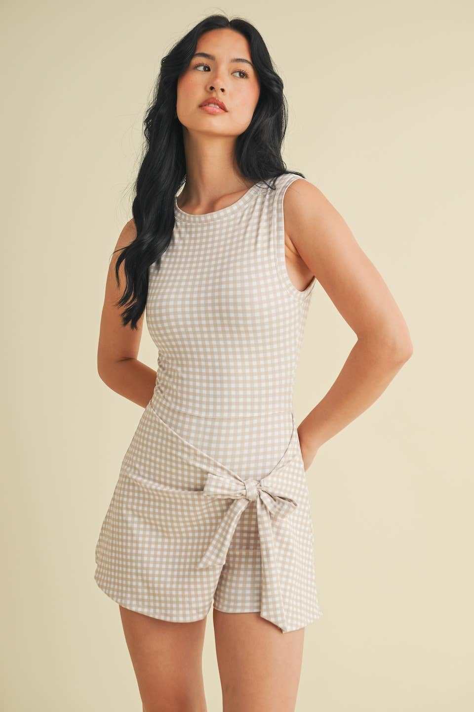 KIMBERLY C - Wholesale Athletic Dress - Women's - Gingham Print Sleeveless Wrap Tie Front Dress 42