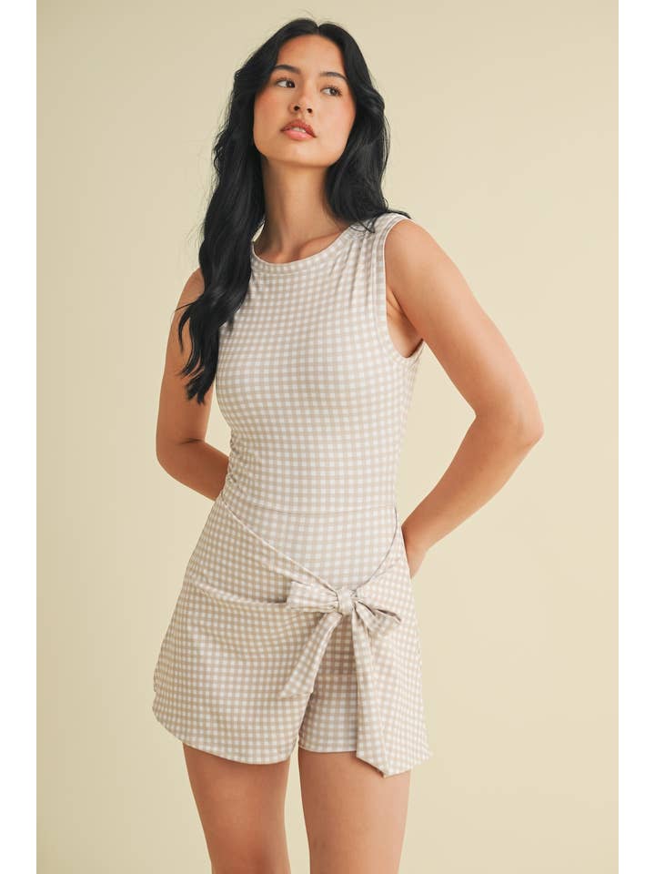 KIMBERLY C - Wholesale Athletic Dress - Women's - Gingham Print Sleeveless Wrap Tie Front Dress 42