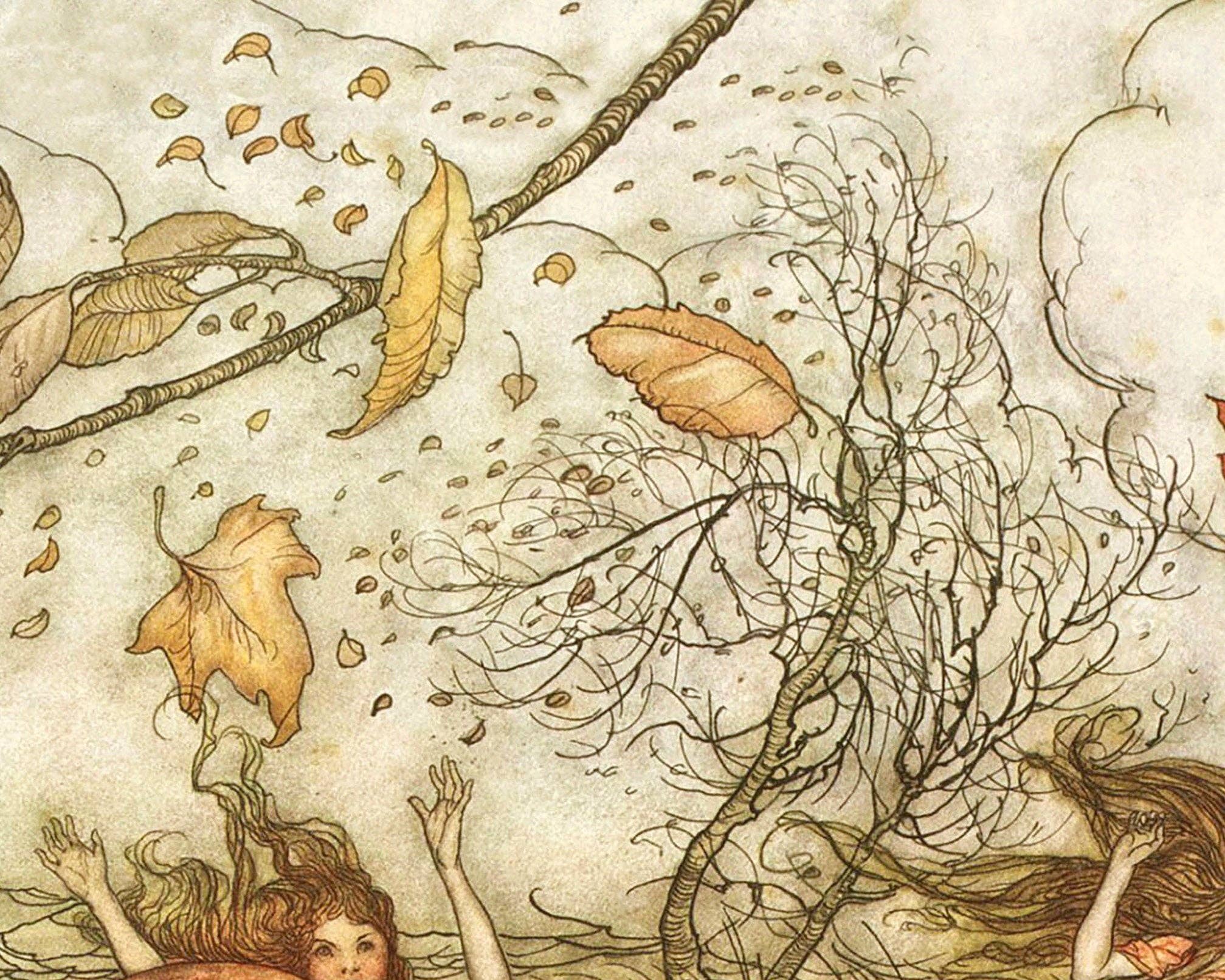 Rock Paper Scissors Wall Art - Wholesale Art Print - Fall fairies art print | Arthur Rackham illustration | Vintage woodland wall art | Fairytale painting | Peter Pan | Autumn wall art4