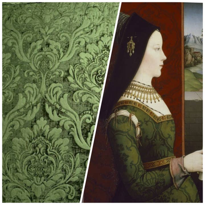 Fancy Styles Fabric – wholesale Fabric – NEW Queen Isabella Designer Damask Burnout Chenille Velvet Fabric Forest Green