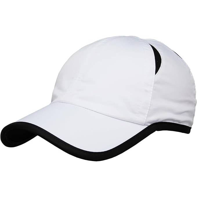 Funky Junque - Wholesale Baseball Cap - Unisex - Lightweight Summer Cooling Running Cap - White (Black Trim)