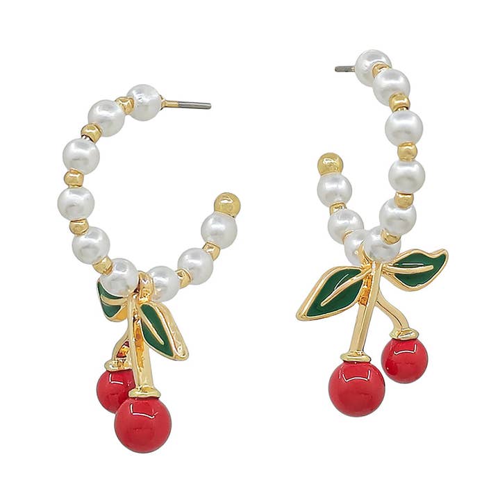 Aro Pequeño de Perla con Cereza Colgante Pendiente de 1" para venta al por mayor de What's Hot