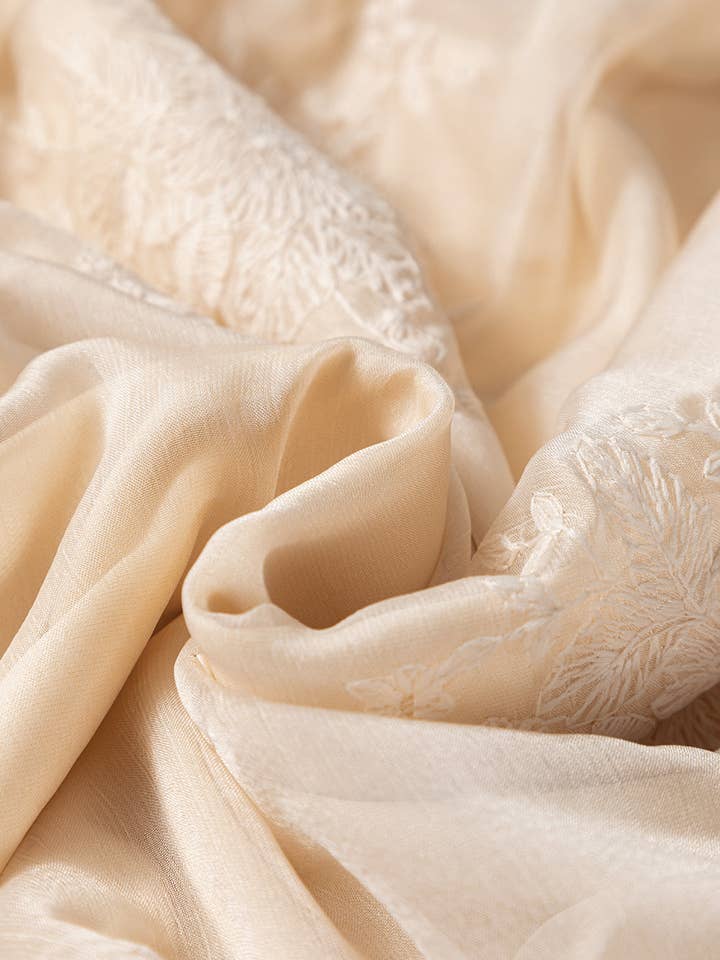 Oatmeal Embroidered Mesh Overlay Flowy Long Skirt for wholesale on Faire12