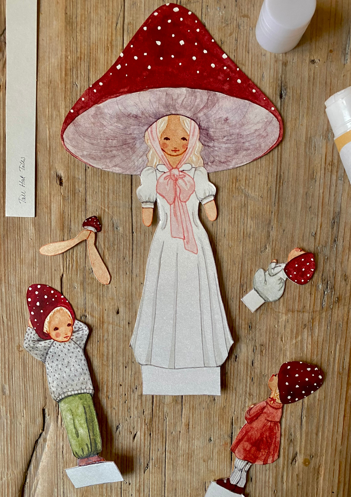 Tall Hat Tales - Wholesale Art Print - Papercutouts Red Mushroom Mom with Children2