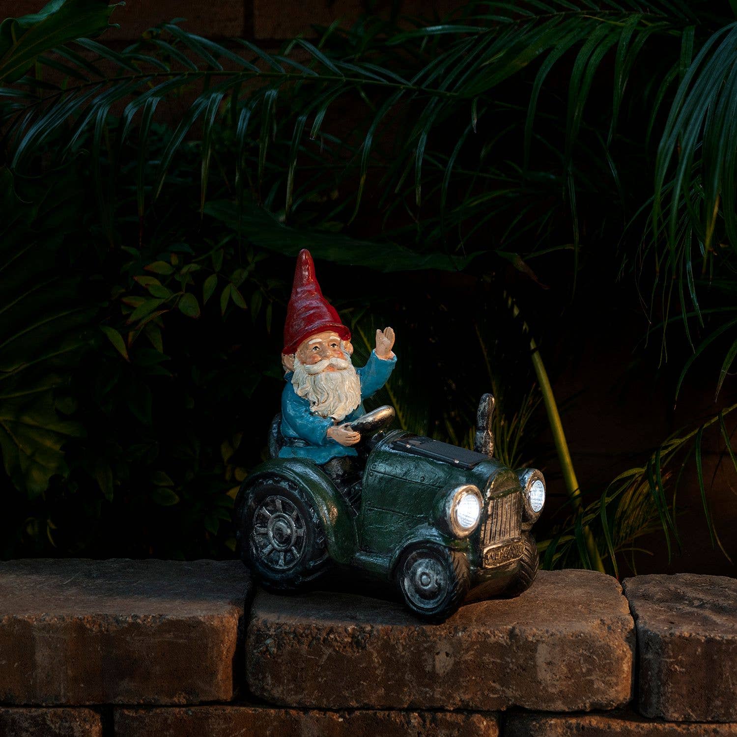 Alpine Corporation - Wholesale Garden Gnome - Solar Green Tractor Riding Gnome with Cool White LED Lights6