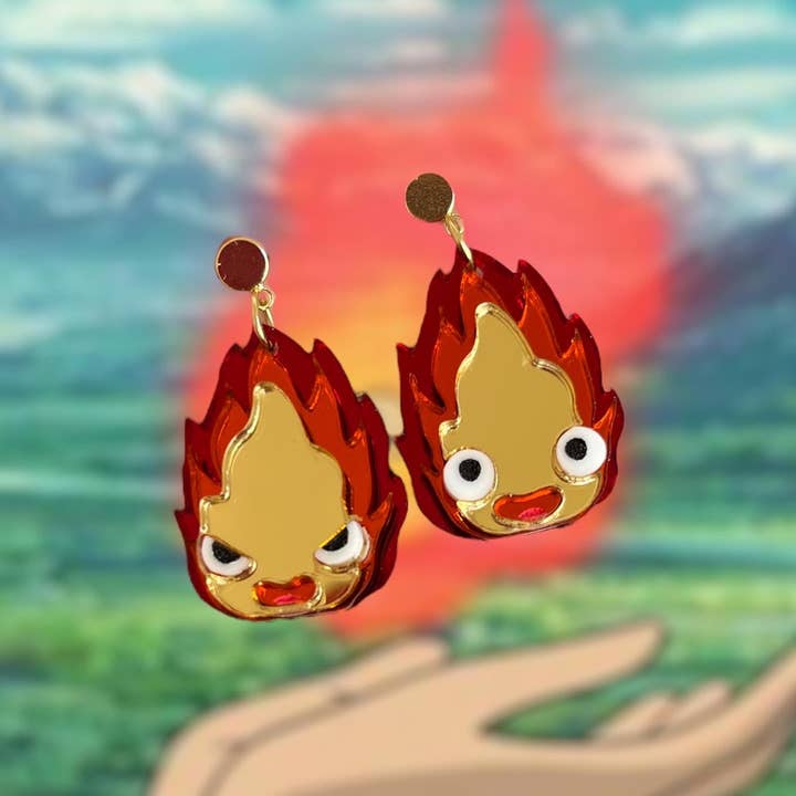 Studio Nena - Wholesale Dangle Earrings - Calcifer Fire Demon Red Howl's Moving Castle Studio Ghibli