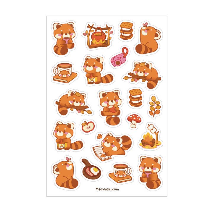 Folha Autocolante Transparentes Camping Red Panda por atacado de Meowashi Studio