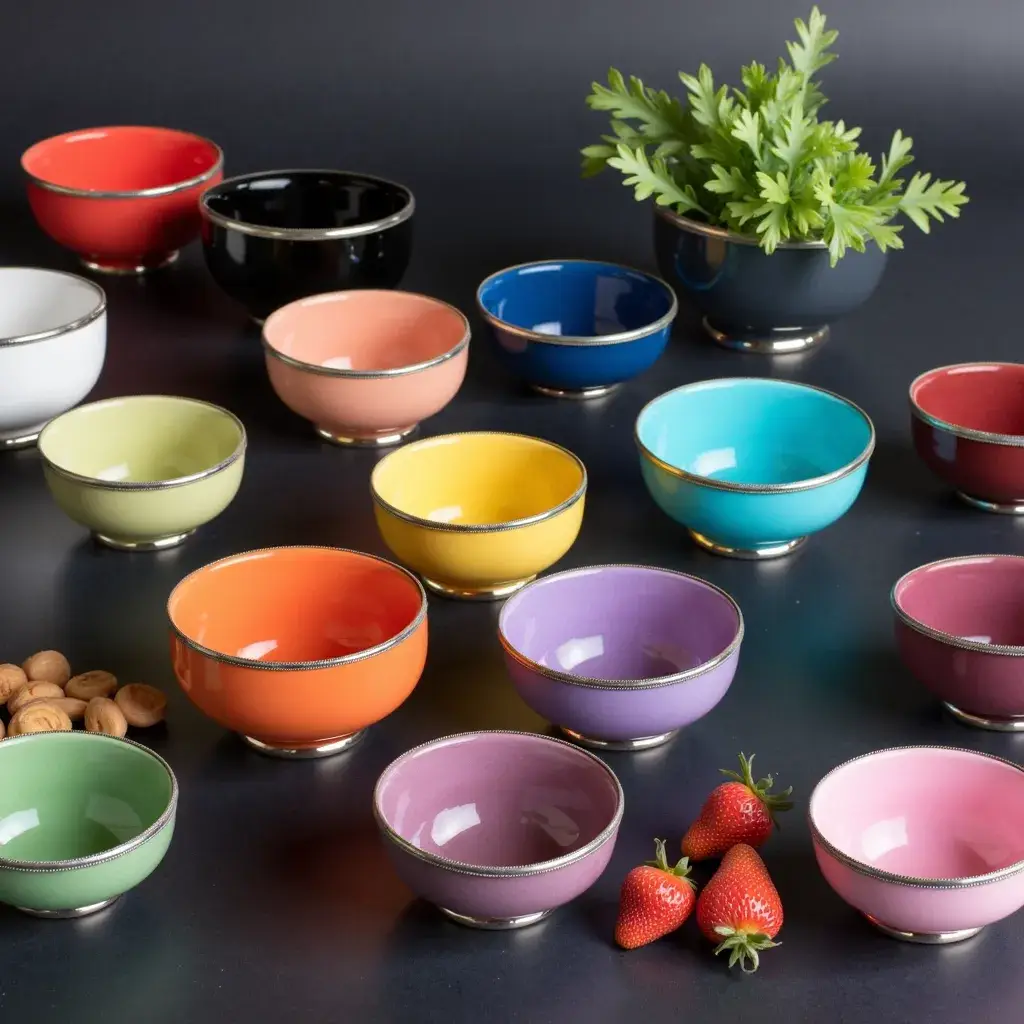 High crafty - Wholesale Decorative Plate/Dish/Bowl - ✨ Ceramic Bowls with Berber Silver Trim - Gift & decoration0